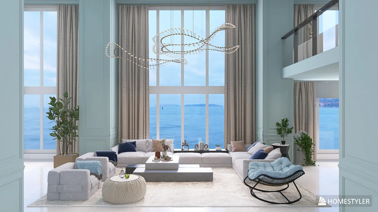 The Blue living room 3d design renderings