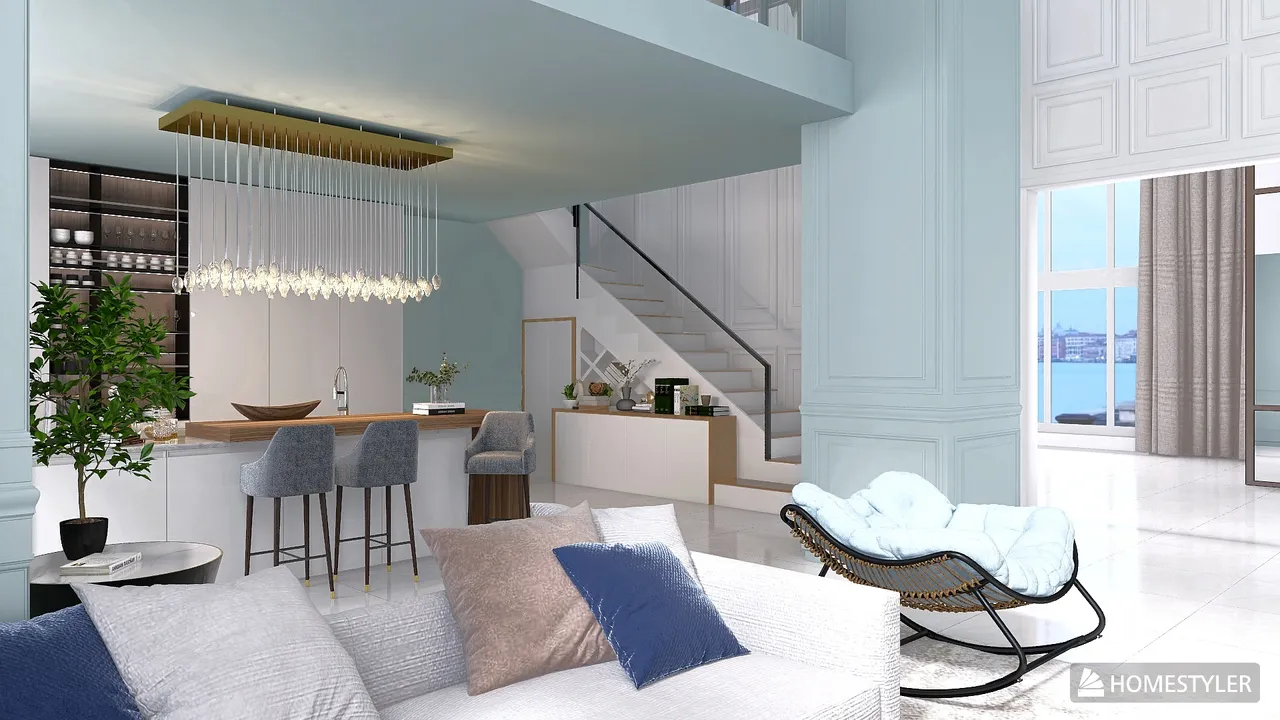 The Blue living room 3d design renderings