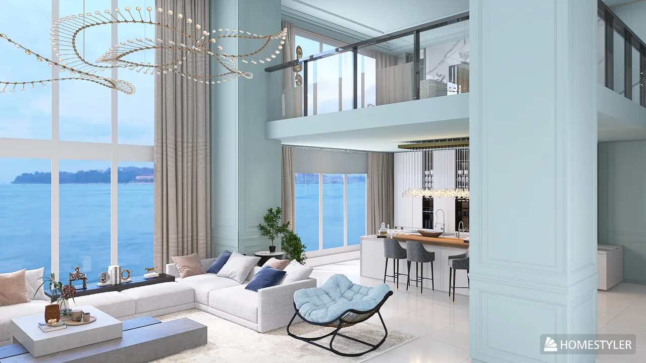 The Blue living room 3d design renderings