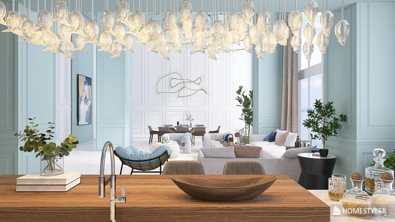 The Blue living room 3d design renderings