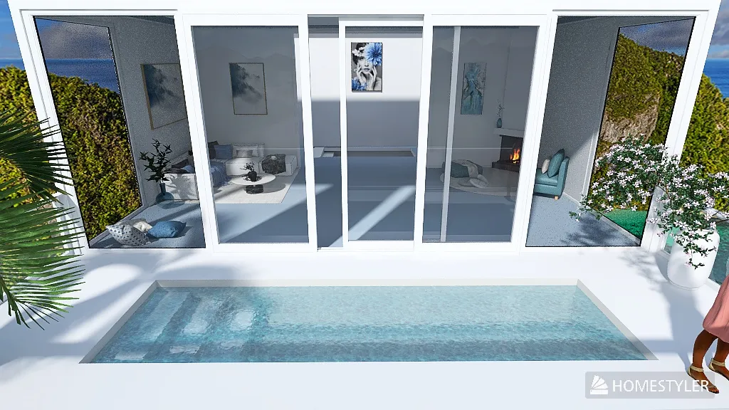 Blue Living Room 3d design renderings