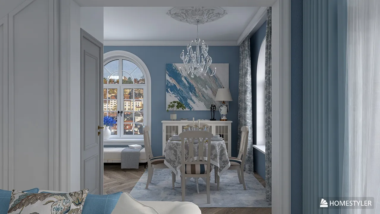 White and Blue Coastal Villa 3d design renderings