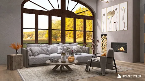 Living Room with Autumn Vibes: A Warm and Light-Filled Space