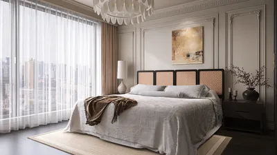 modern bedroom design featuring a cozy bed arrangement with soft textures and elegant decor, utilizing Homestyler's real-time 3D rendering for effective layout visualization.