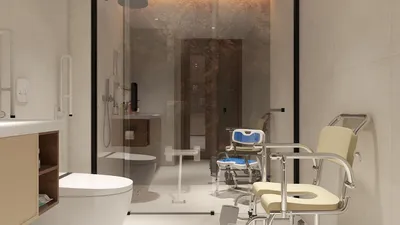 modern bathroom design showcasing a space-saving layout with smart furniture arrangement, featuring homestyler's 3D rendering capability to optimize small bathroom spaces.