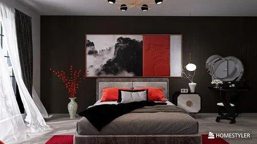 Sleek Black and Red Bedroom