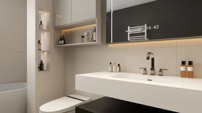 modern bathroom design featuring sleek fixtures and minimalist aesthetics, utilizing Homestyler for real-time 3D rendering to visualize the space effectively.