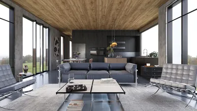 modern living room furniture arrangement showcasing a spacious and stylish interior design featuring floor-to-ceiling windows that enhance natural light and views, utilizing Homestyler's real-time 3D rendering for a realistic preview.