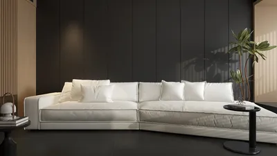 Modern white sectional sofa enhancing a contemporary living room design with elegant simplicity and spatial efficiency featuring Homestyler's real-time 3D rendering.