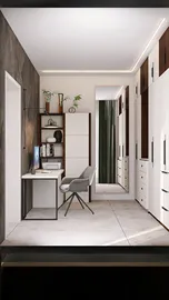 modern home office design featuring a sleek desk and ergonomic chair, utilizing Homestyler's real-time 3D rendering for efficient design visualization.