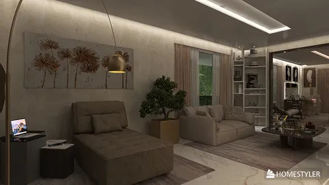 modern living room design showcasing a cozy seating area with elegant decor, featuring soft neutral tones and a stylish layout, highlighting the use of Homestyler's real-time 3D rendering feature for immersive visualization.