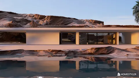 modern villa design with outdoor pool showcasing sleek architecture and natural surroundings, enhanced by Homestyler's real-time 3D rendering feature.