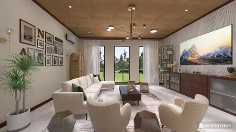 Modern living room featuring a spacious sofa and stylish armchairs, designed using Homestyler for an airy and inviting atmosphere, highlighting an ideal interior decor for contemporary homes.