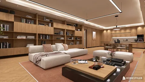 modern living room with smart furniture arrangement showcasing minimalist design and space optimization using Homestyler's real-time 3D rendering feature