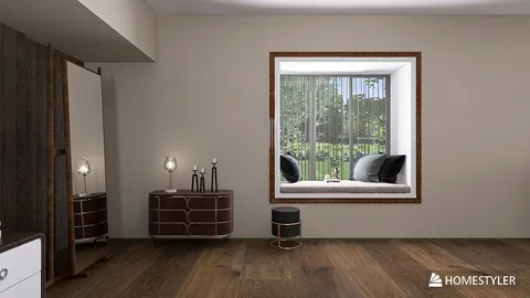 cozy window nook featuring modern furniture arrangement in a contemporary style living room optimized for aesthetic appeal with Homestyler's real-time 3D rendering feature