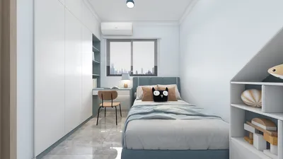 cozy bedroom with minimalist furniture arrangement showcasing smart furniture layout optimizing small space in a modern style using Homestyler's real-time 3D rendering feature