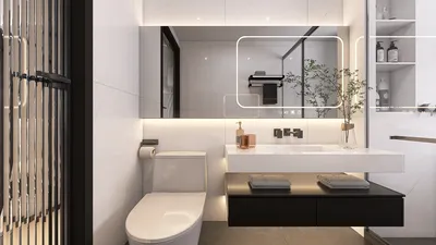 modern bathroom design featuring sleek fixtures and minimalistic style, showcasing a clean and functional interior decor with the Homestyler real-time 3D rendering feature.