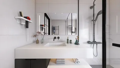 modern bathroom sink design renovating in a minimalist style featuring a clean countertop with decorative elements optimized for interior decor using Homestyler's real-time 3D rendering feature.