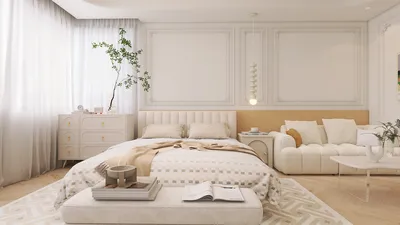 cozy bedroom design featuring a stylish bed arrangement in a modern aesthetic with soft neutral tones, showcasing Homestyler's real-time 3D rendering for interior decor visualization.