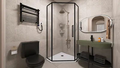 modern bathroom featuring a glass shower enclosure and minimalist design, utilizing Homestyler's real-time 3D rendering feature for a detailed visual preview.