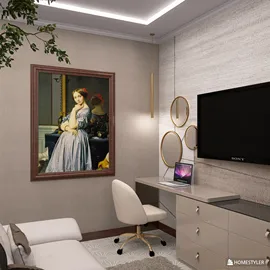 modern home office featuring a classic painting, designed with smart furniture arrangement for optimized space, utilizing Homestyler's real-time 3D rendering for accurate design visualization.