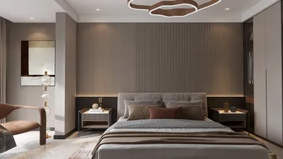 modern bedroom design featuring a stylish bed layout with sleek furniture arrangement in a contemporary style, showcasing efficient space utilization with Homestyler's real-time 3D rendering capability.