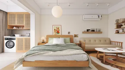 cozy bedroom featuring a bed with soft linens, designed for relaxation and comfort, in a modern style, showcasing the use of Homestyler's real-time 3D rendering to visualize the space.