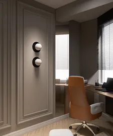 modern office corner with stylish wall lighting and elegant furniture arrangement in a contemporary workspace; featuring interior decor inspired by minimalism and functionality, utilizing Homestyler's real-time 3D rendering for design visualization.