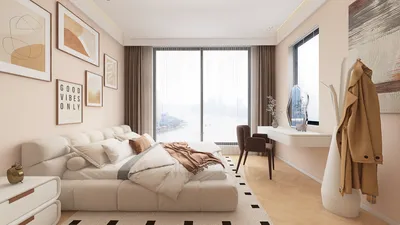 modern bedroom design featuring a stylish bed with soft linens and elegant decor, showcasing smart furniture arrangement for optimal space utilization, utilizing Homestyler's real-time 3D rendering feature.