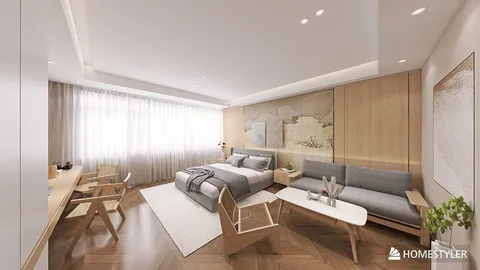Bedroom interior featuring a modern design with a cozy atmosphere, utilizing Homestyler's real-time 3D rendering for an accurate preview.