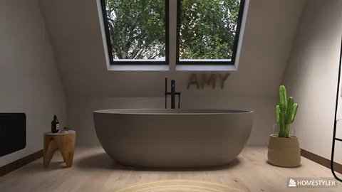 minimalist bathtub styling in a modern bathroom with natural light showcasing a spa-like atmosphere using Homestyler's real-time 3D rendering feature.