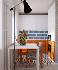 kitchen interior design featuring modern furnishings, showcasing a cozy dining area with a stylish table and chairs, enhanced by a bright color scheme using Homestyler's real-time 3D rendering feature.