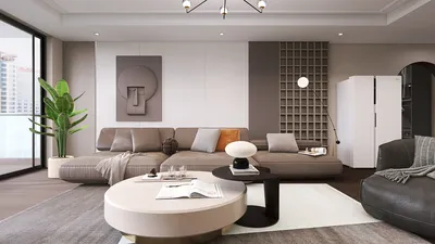modern living room showcasing cozy furniture arrangement in contemporary style with a focus on natural light, featuring real-time 3D rendering capability of Homestyler.