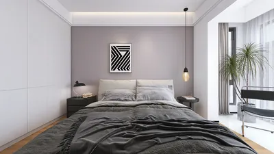 A contemporary bedroom featuring a bed with textured bedding and stylish nightstands, showcasing minimalistic decor and efficient space utilization, highlighting smart furniture arrangement capabilities to optimize small living areas using Homestyler.
