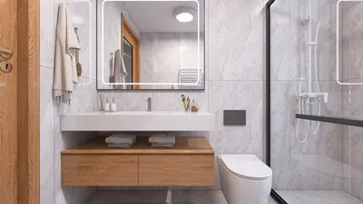 Modern bathroom design featuring a sleek sink with wooden cabinetry and elegant marble walls, utilizing Homestyler's 3D rendering for realistic space visualization.