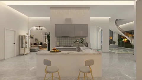 modern kitchen design featuring an island with seating, showcasing a contemporary style and spacious layout for interior decor, utilizing Homestyler's real-time 3D rendering feature