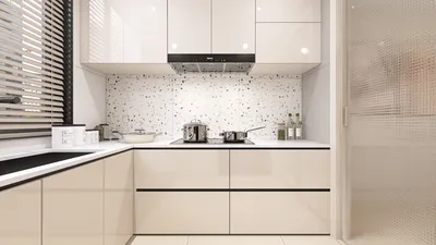 Modern kitchen design featuring minimalist cabinetry and sleek countertops, utilizing Homestyler's real-time 3D rendering for a detailed renovation preview.