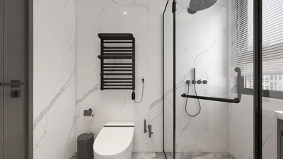 modern bathroom design featuring sleek fixtures and marble accent walls, showcasing a contemporary clean aesthetic; utilizing Homestyler's real-time 3D rendering for effective design proposal visualization.