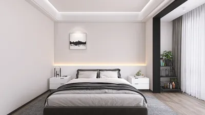 modern bedroom design showcasing a stylish bed arrangement with minimalist decor, featuring a soft color palette and contemporary aesthetics, highlighting homestyler's real-time 3D rendering capability.