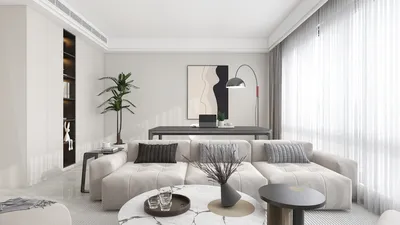spacious living room with modern furniture layout showcasing smart furniture arrangement in minimalist style enhancing open space value using Homestyler's real-time 3D rendering feature