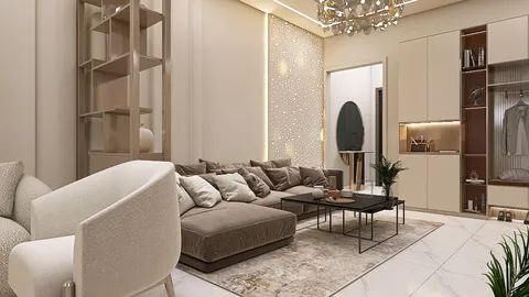 luxurious sofa arrangement enhancing comfort in a modern minimalist living room style with a focus on interior decor ideas, featuring Homestyler's real-time 3D rendering for design preview.