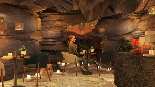 Coffee shop "Rock at sunset"
