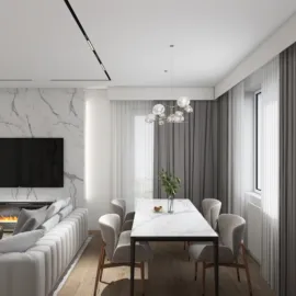 modern dining area featuring a marble table and stylish chairs, showcasing interior decor design using Homestyler's real-time 3D rendering for a seamless layout.