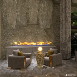 modern lounge seating arrangement featuring plush armchairs and a decorative coffee table with an ambient lighting design, showcasing a contemporary interior decor style, utilizing Homestyler's real-time 3D rendering for effective design visualization.