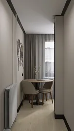 modern corridor featuring a small dining table with chairs, designed for efficient space utilization, utilizing Homestyler's real-time 3D rendering for a clear preview of layout.