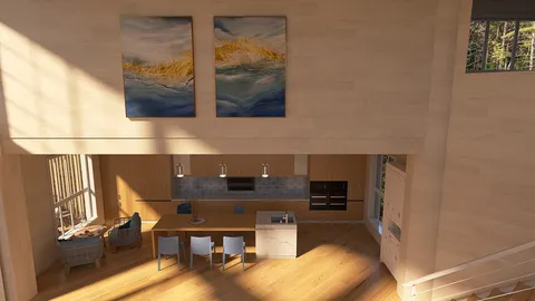 modern dining area featuring a spacious layout with a contemporary aesthetic, showcasing a large dining table and stylish chairs, ideal for family gatherings, designed using Homestyler's real-time 3D rendering feature.