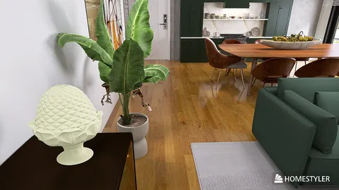 decorative plant with modern design lamp arranging in contemporary living room style enhancing interior decor value using Homestyler's real-time 3D rendering feature.