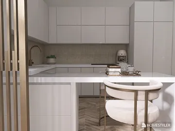 modern kitchen interior design with sleek cabinetry and minimalist decor featuring real-time 3D rendering from Homestyler