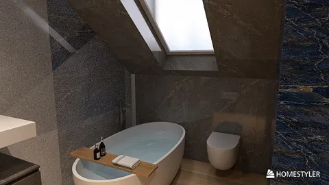 bathtub scene featuring a freestanding tub and toilet, creating a modern bathroom design, showcasing luxurious marble textures and natural light, utilizing Homestyler's real-time 3D rendering function for an accurate preview.