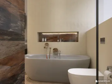 modern bathtub design showcasing a sleek, curved bathtub with minimalist fixtures in a contemporary bathroom space, featuring real-time 3D rendering capability from Homestyler